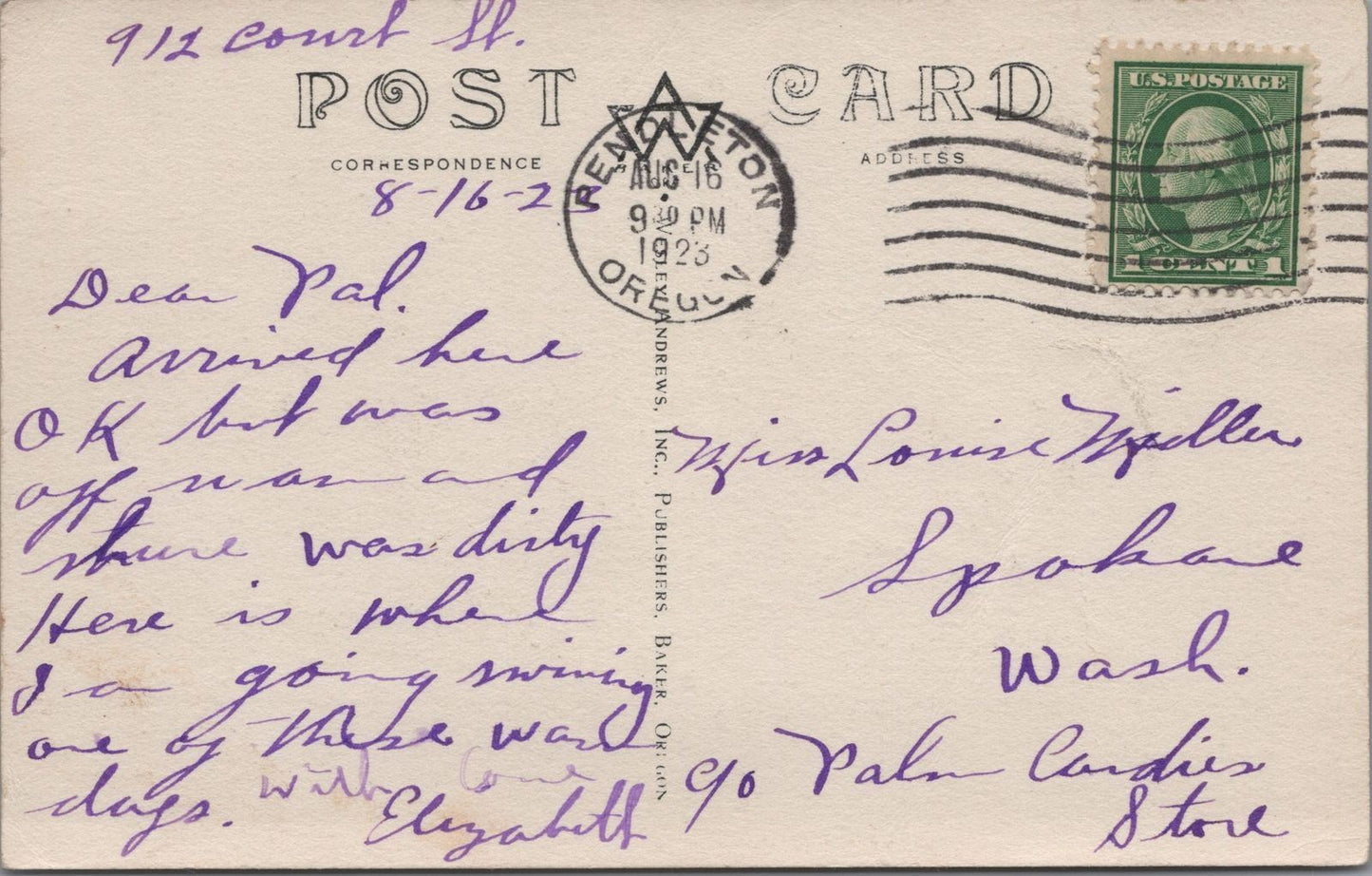 Vintage Postcard Post Card Natatorium Pendleton Swimming People Pool RPPC 1923