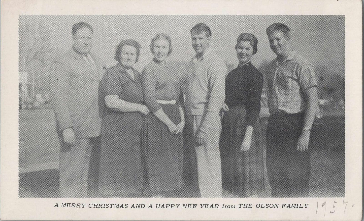 Vintage Postcard 1957 Olson Family Christmas New Year National Press Chicago