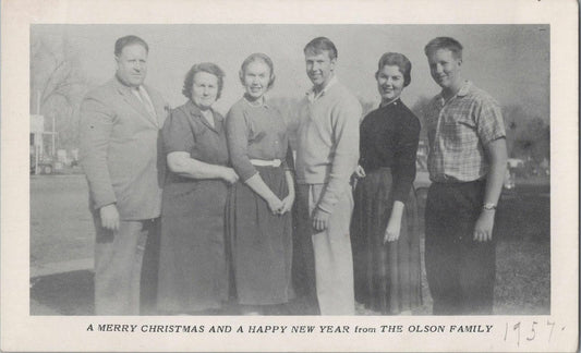 Vintage Postcard 1957 Olson Family Christmas New Year National Press Chicago