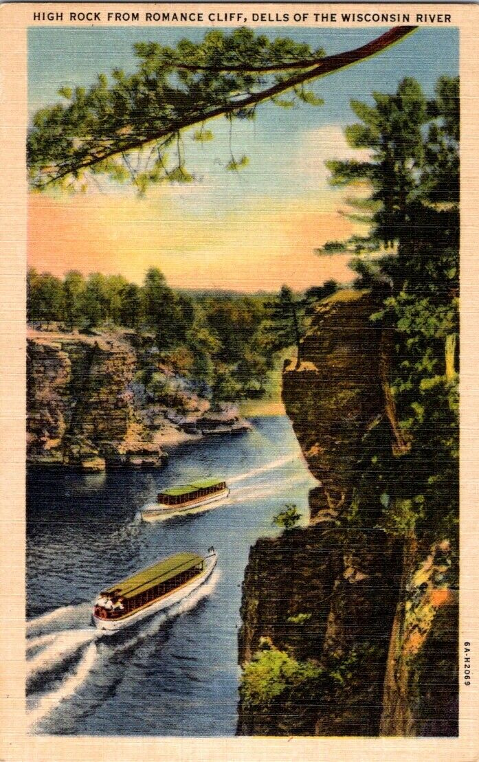 Postcard Post Card Wisconsin River High Rock Romance Cliff Unposted