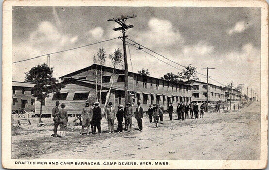 Postcard Post Card Unposted Camp Devens Ayer Mass Drafted Men Military WW1