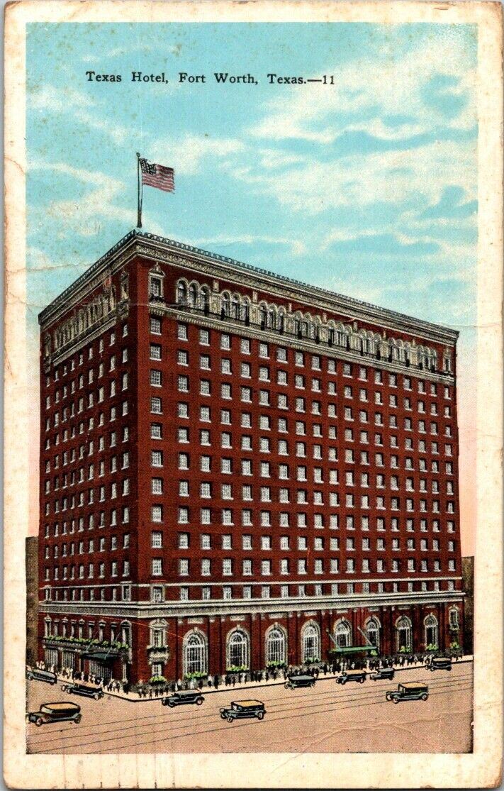 Postcard Post Card Texas Hotel Fort Worth 1923 2c Washington Red Stamp Air Mail