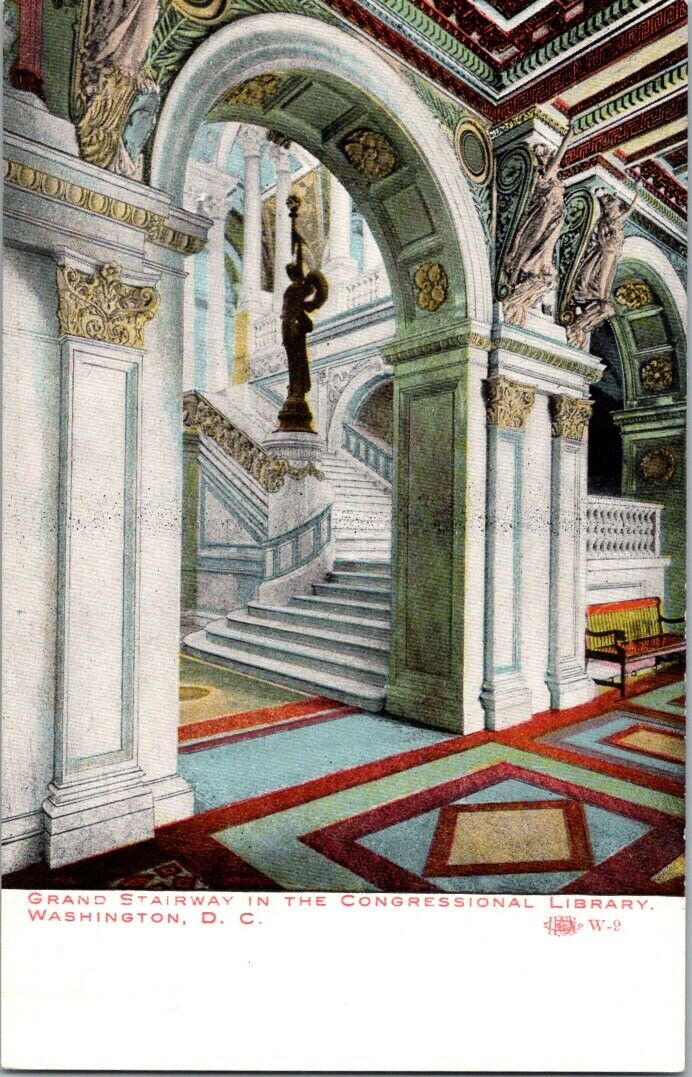 Postcard Post Card Washington Grand Stairway In Congressional Library Unposted