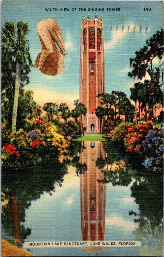 Postcard Post Card Singing Tower South View Lake Wales Florida Posted 1939