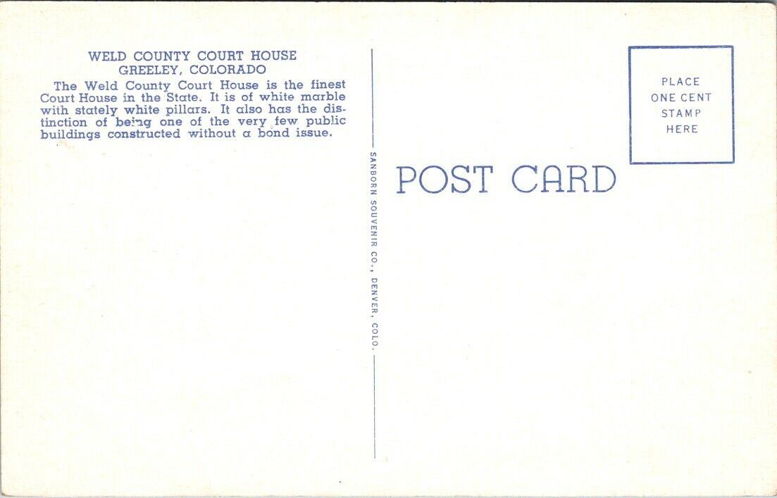 Postcard Post Card Weld County Court House Greeley Colorado Unposted