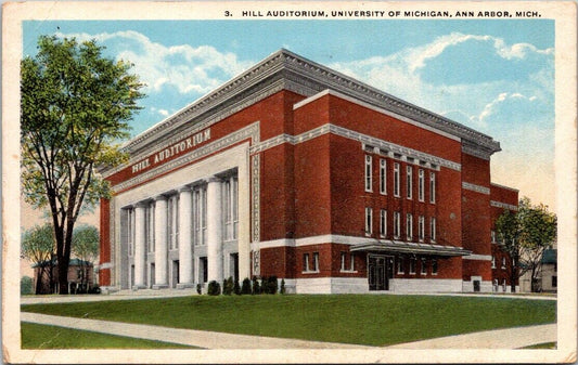 Postcard Divided Back Posted University Michigan Ann Arbor Hill Auditorium