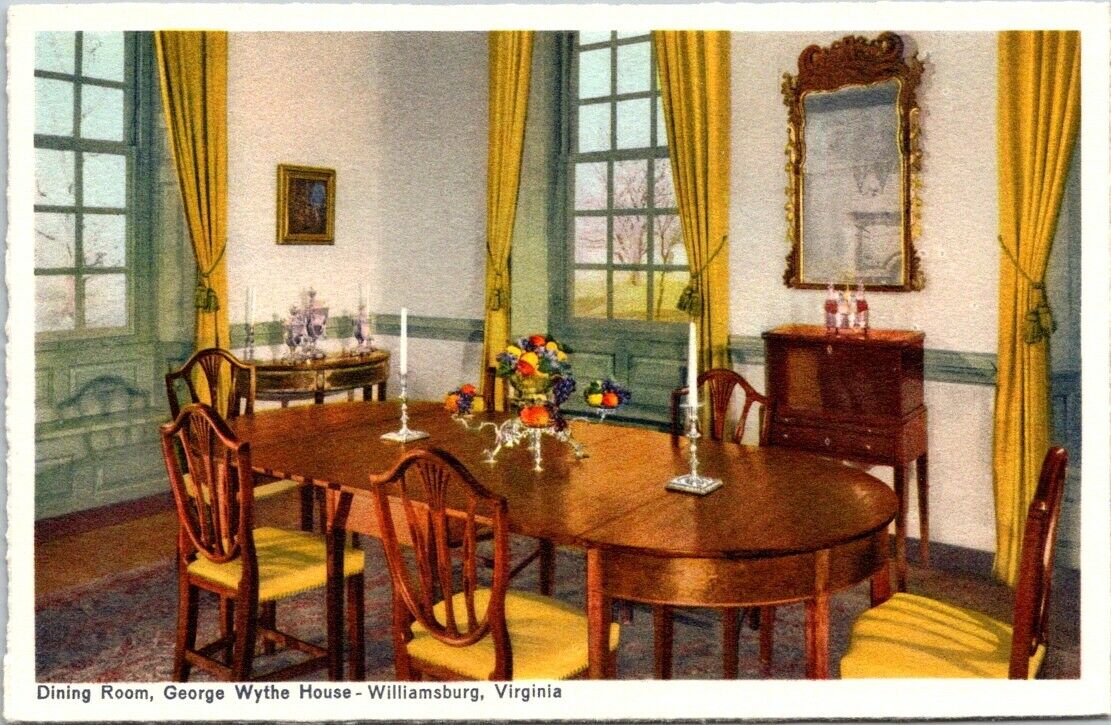 Postcard Post Dining Room George Wrythe House Williamsburg Virginia Unposted