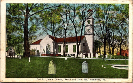 Postcard Divided Back Posted 1927 Old St. Johns Church Broad & 215 Richmond Va