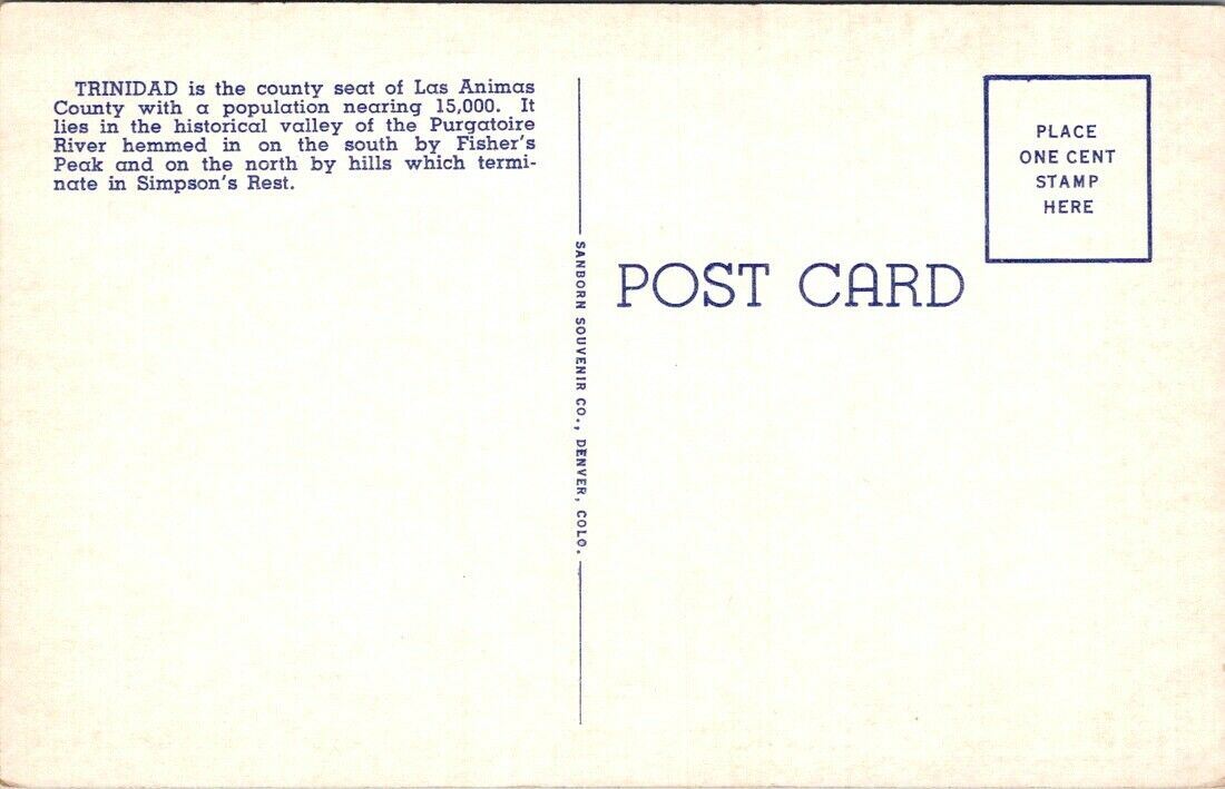 Postcard Divided Back Unposted Fishers Peak Trinidad Colorado From Simpsons Nest