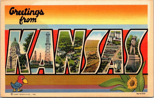 Postcard Post Card Greetings From Kansas Capitol Oil