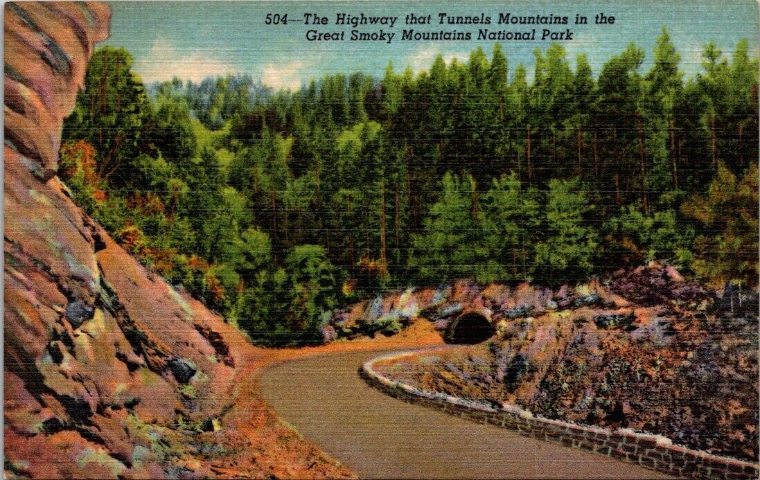 Postcard Divided Back Unposted Highway Tunnels Mountains Smoky Mountains