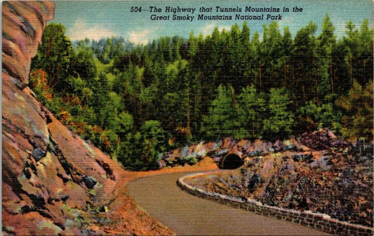 Postcard Divided Back Unposted Highway Tunnels Mountains Smoky Mountains