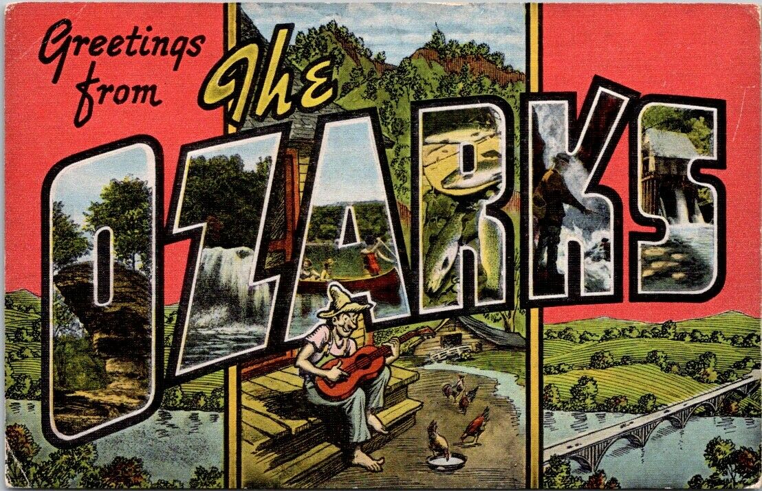 Postcard Post Card Ozarks Pivot Rock Copper Falls Canoeing Old Mill Unposted