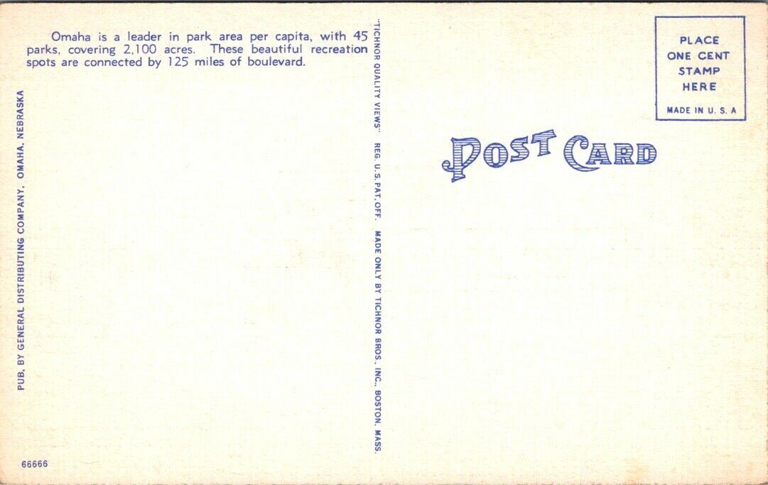 Postcard Divided Back Unposted Elmwood Park Omaha Nebraska