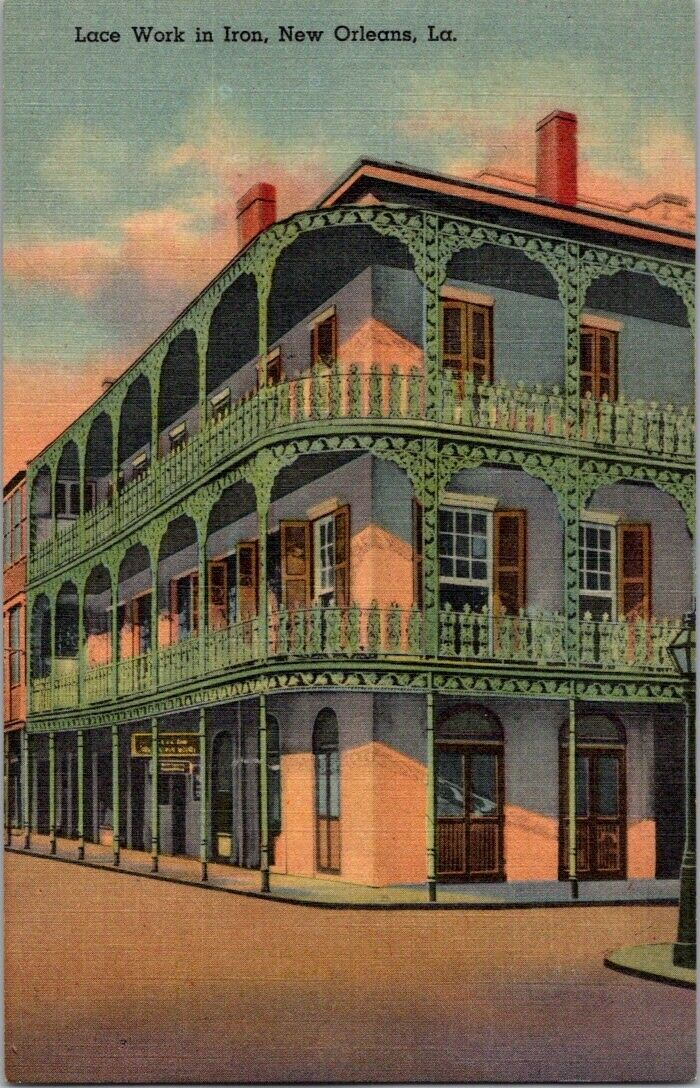 Postcard Post Card Lace Work In Iron New Orleans Royal & St. Peter Street