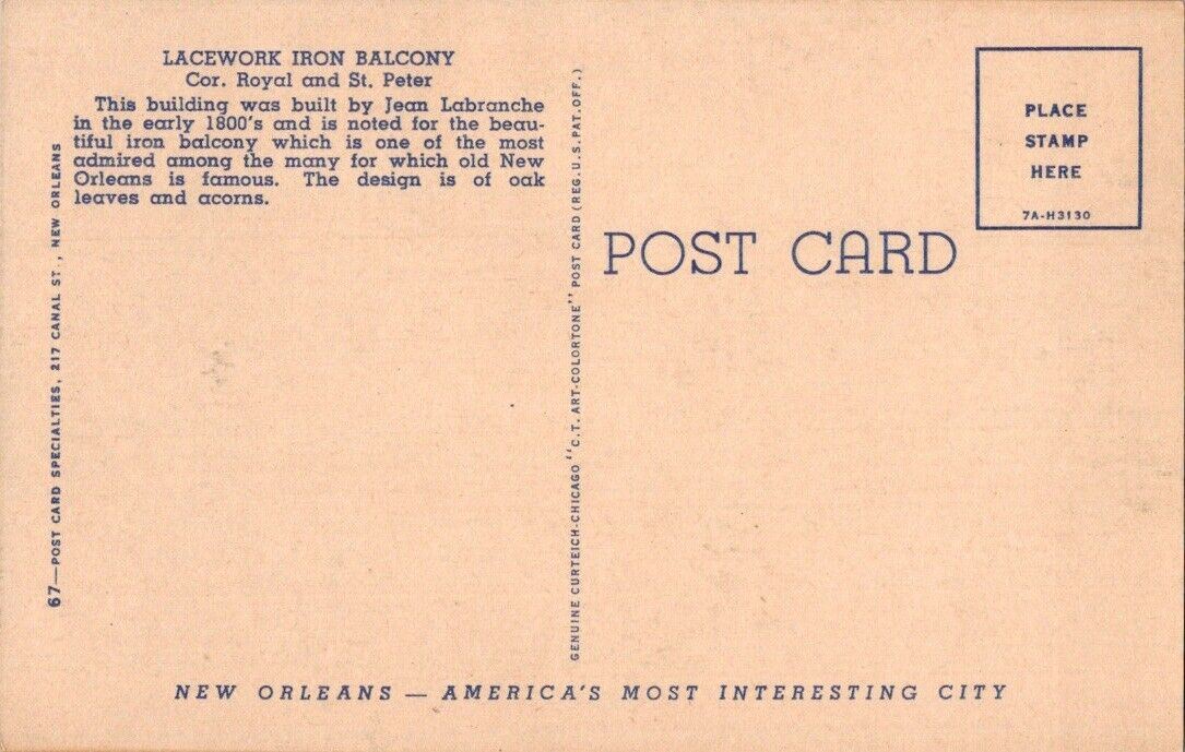 Postcard Post Card Lace Work In Iron New Orleans Royal & St. Peter Street