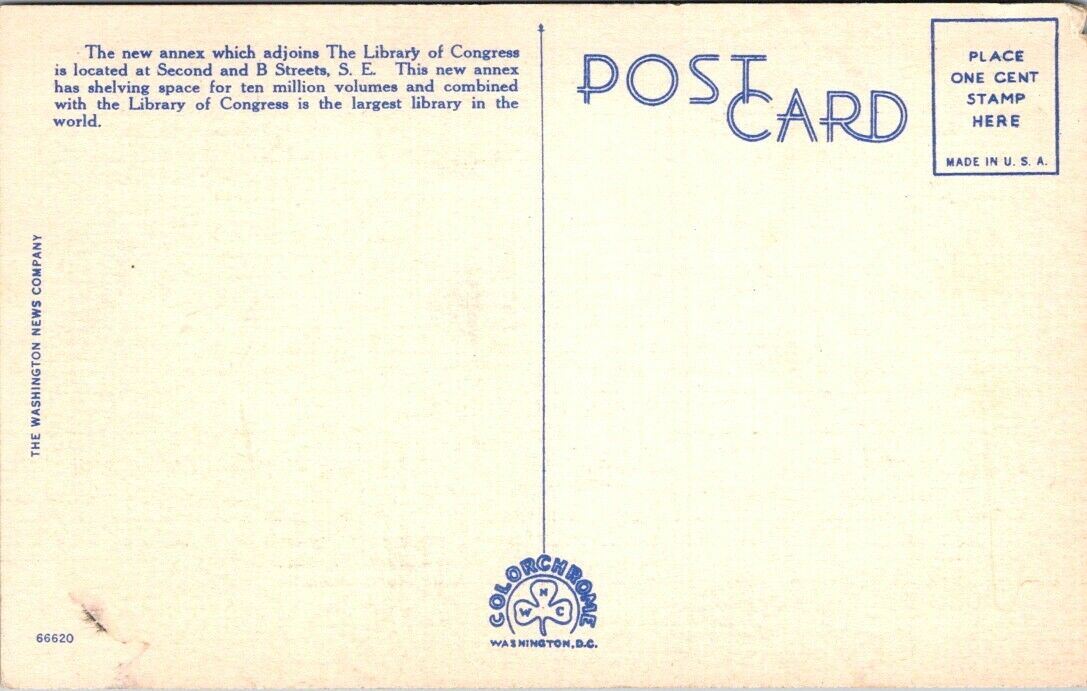 Postcard Post Card Congressional Library Annex Washington DC Unposted