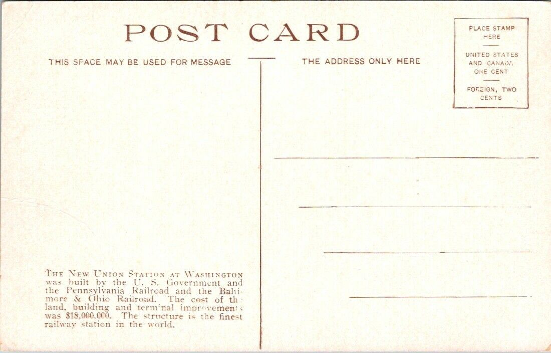 Postcard Post Card The New Union of 1908 Station Washington DC