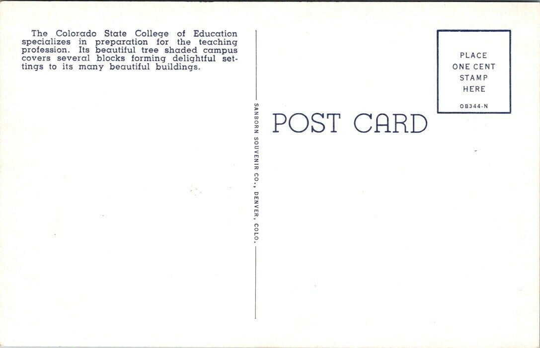 Postcard Post Card Colorado Library State College Greeley Unposted