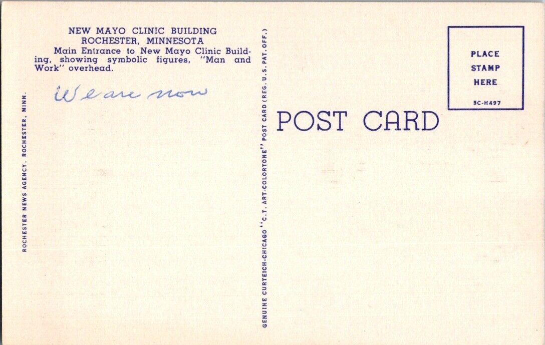 Postcard Post Card Mayo Clinic Rochester Minnesota Unposted