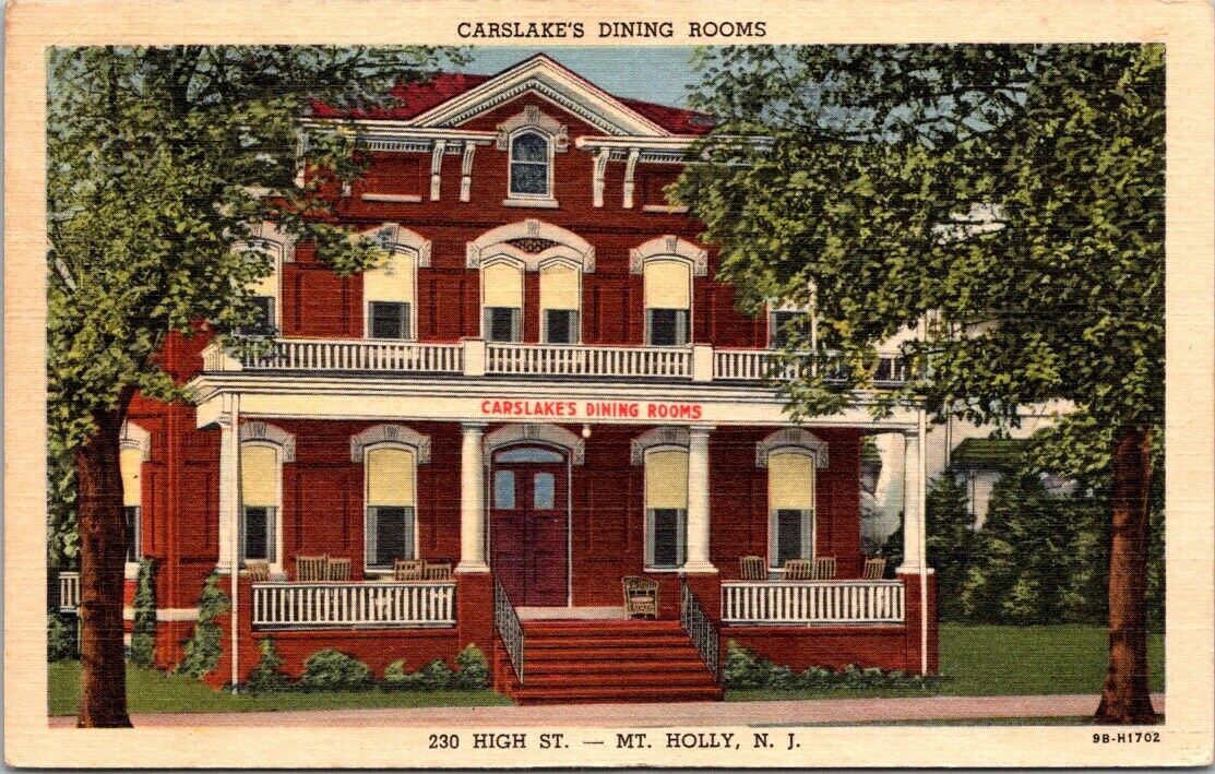 Postcard Divided Posted Carslake's Dining Rooms High Street Mt. Holly New Jersey