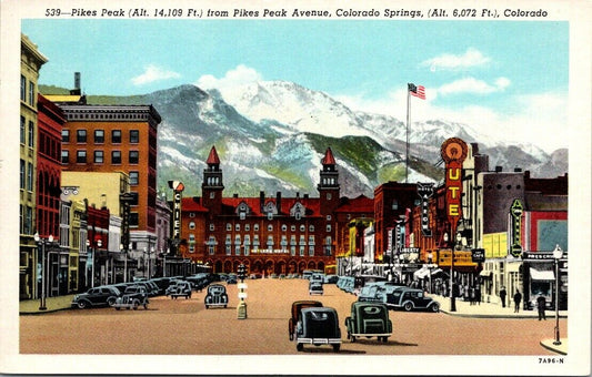 Postcard Divided Back Unposted Pikes Peak Avenue Colorado Springs Alt 6072