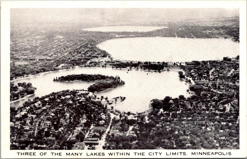 Postcard Post Card Divided Unposted Minneapolis Lakes Lake Ariel Black White