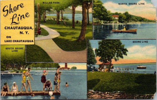 Postcard Divided Back Posted 1955 Shore Line Chautauqua  New York Miller Park