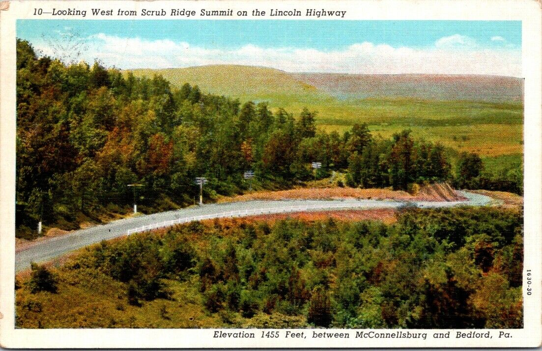 Postcard Divided Back Unposted Lincoln Highway Scrub Ridge Summit