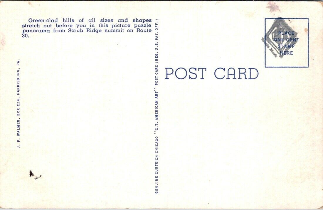 Postcard Divided Back Unposted Lincoln Highway Scrub Ridge Summit