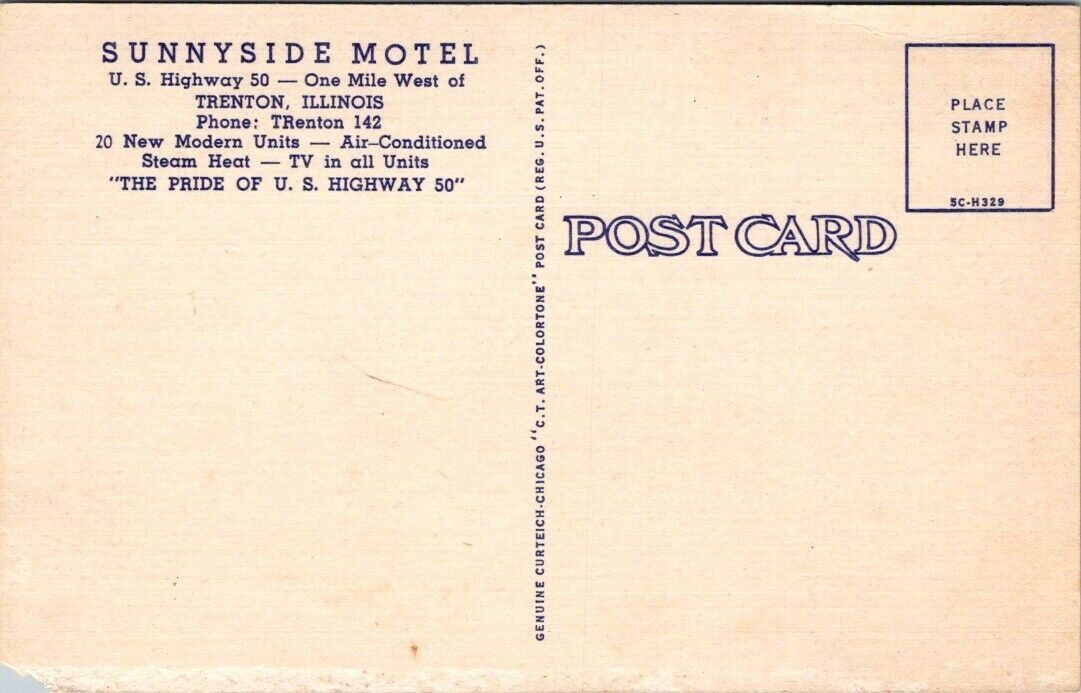 Postcard Divided Back Unposted Sunnyside Motel Trenton Illinois Highway 50