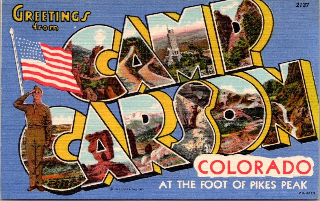 Postcard Post Card Greetings From Camp Carson Colorado Linen Unposted