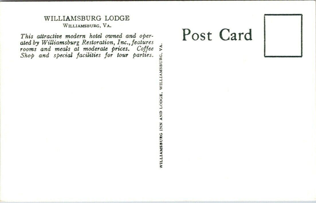 Postcard Post Card Williamsburg Lodge Virginia Unposted _