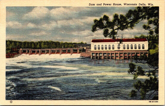 Postcard Divided Back Unposted Dam Power House Wisconsin Dells