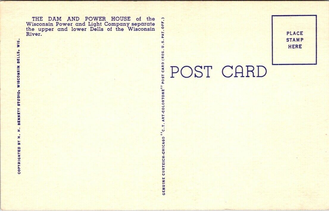 Postcard Divided Back Unposted Dam Power House Wisconsin Dells