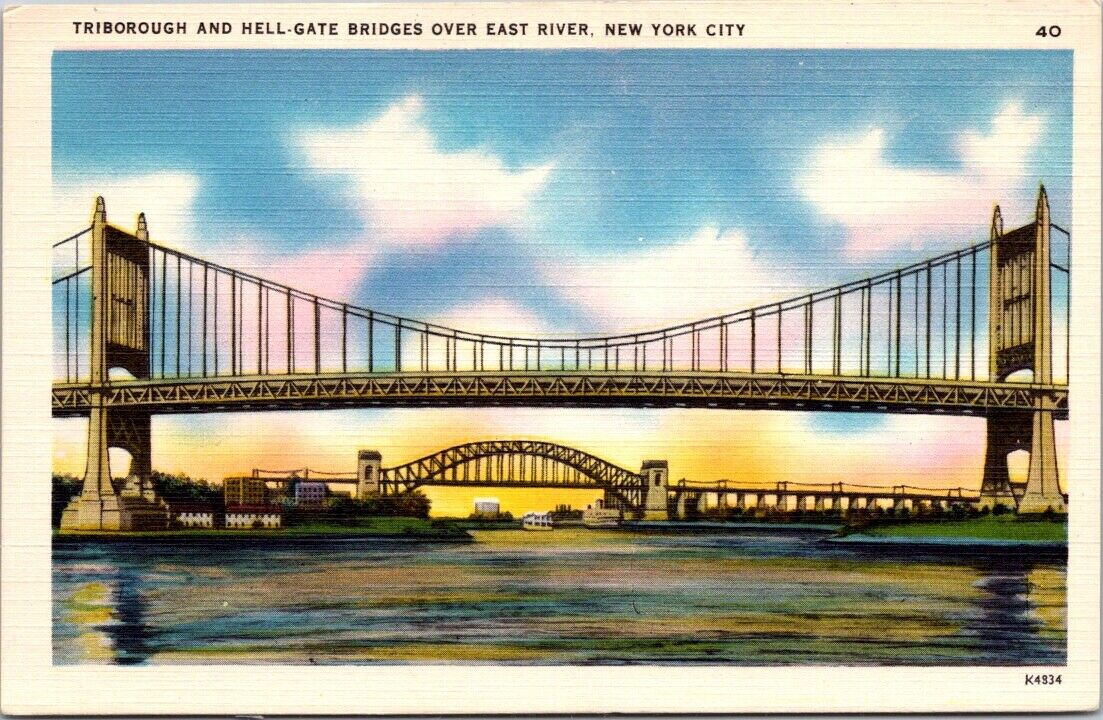 Postcard Divided Back Triborough & Hell Gate Bridge East River New York City