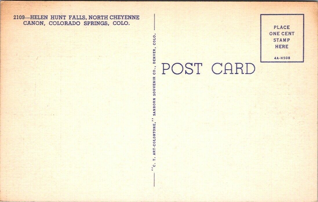 Postcard Divided Back Unposted Helen Hunt Falls Cheyenne Canon Colorado