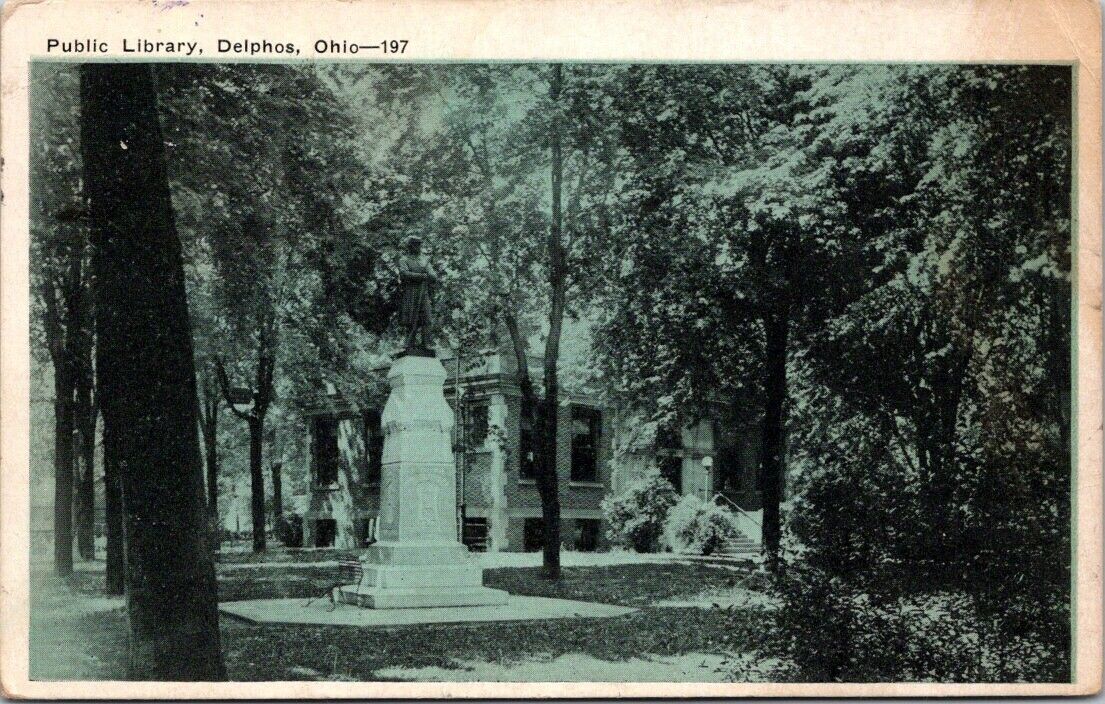 Postcard Divided Back Posted Library Delphos Ohio