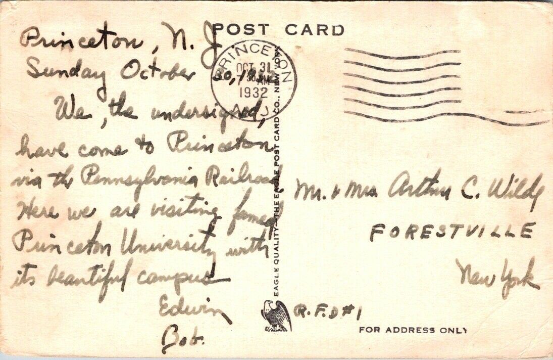 Postcard Divided Back Posted 1932  Chemical Lab Laboratory Princeton New Jersey