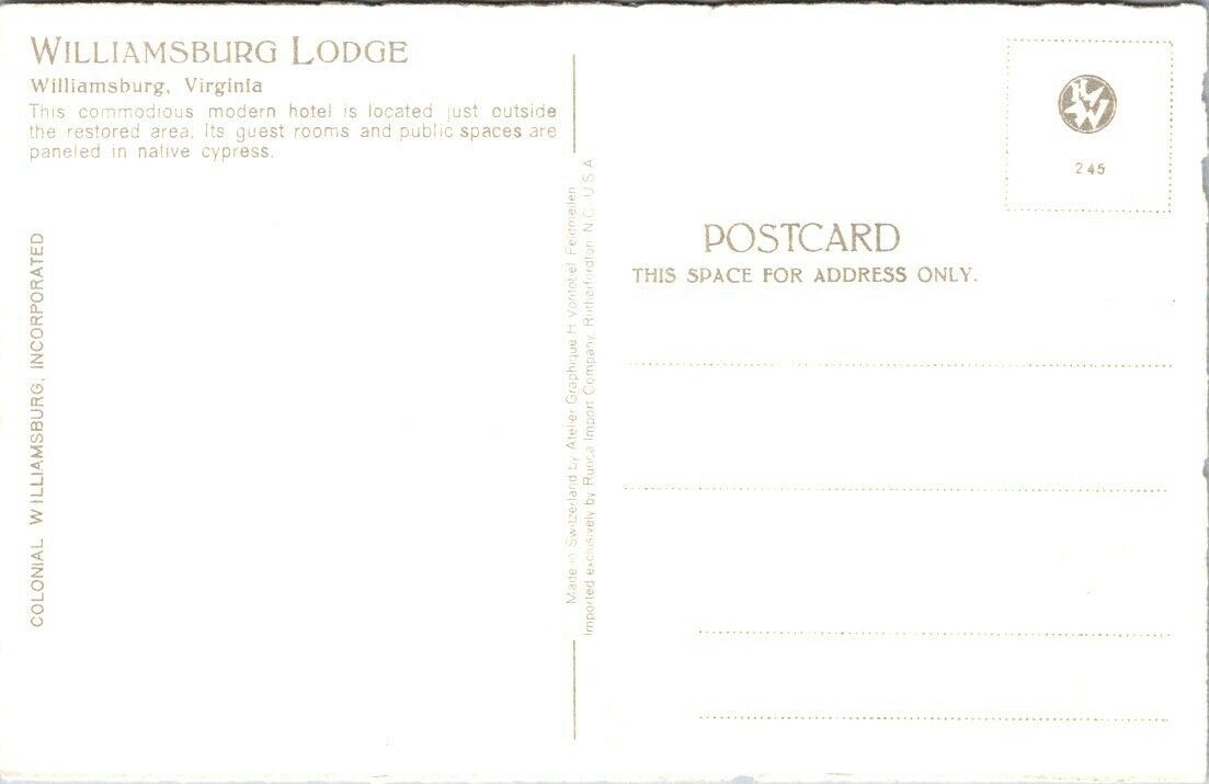 Postcard Post Card Williamsburg Lodge Virginia Unposted