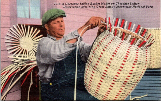 Postcard Post Card Cherokee Indian Basket Maker Smoky Mountains North Carolina