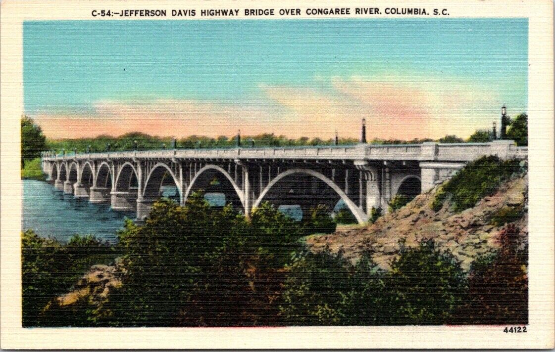 Postcard Divided Back Jefferson Highway Congaree River Columbia S. Carolina