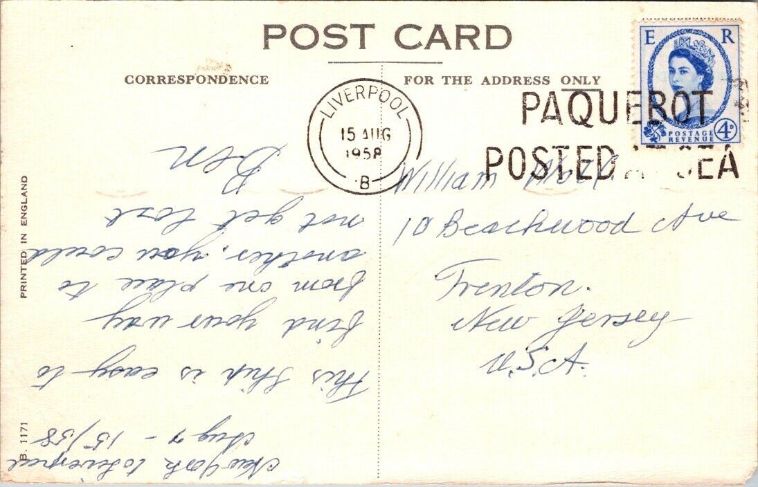 Postcard Divided Back Posted 1948 Cunard Britannic Liverpool Rotary Stamp