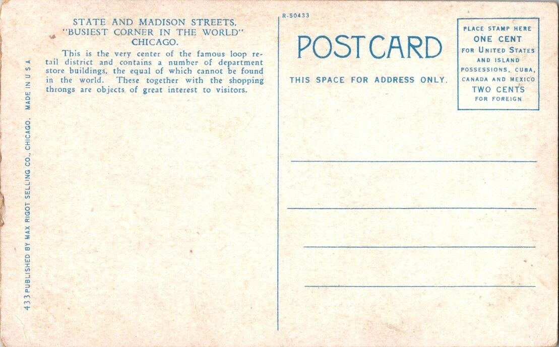 Postcard Post Card State & Maddison Street Chicago Unposted