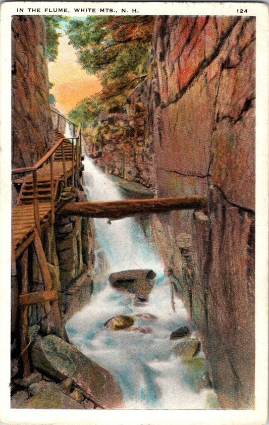 Postcard White Mountains New Hampshire Flumes Posted 1938 Jones & Barry Stamp