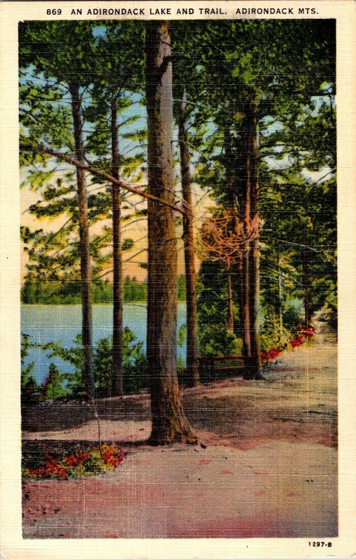 Postcard Adirondack Lake And Trail Mountains Posted 1938 Franklin 1 Cent Stamp