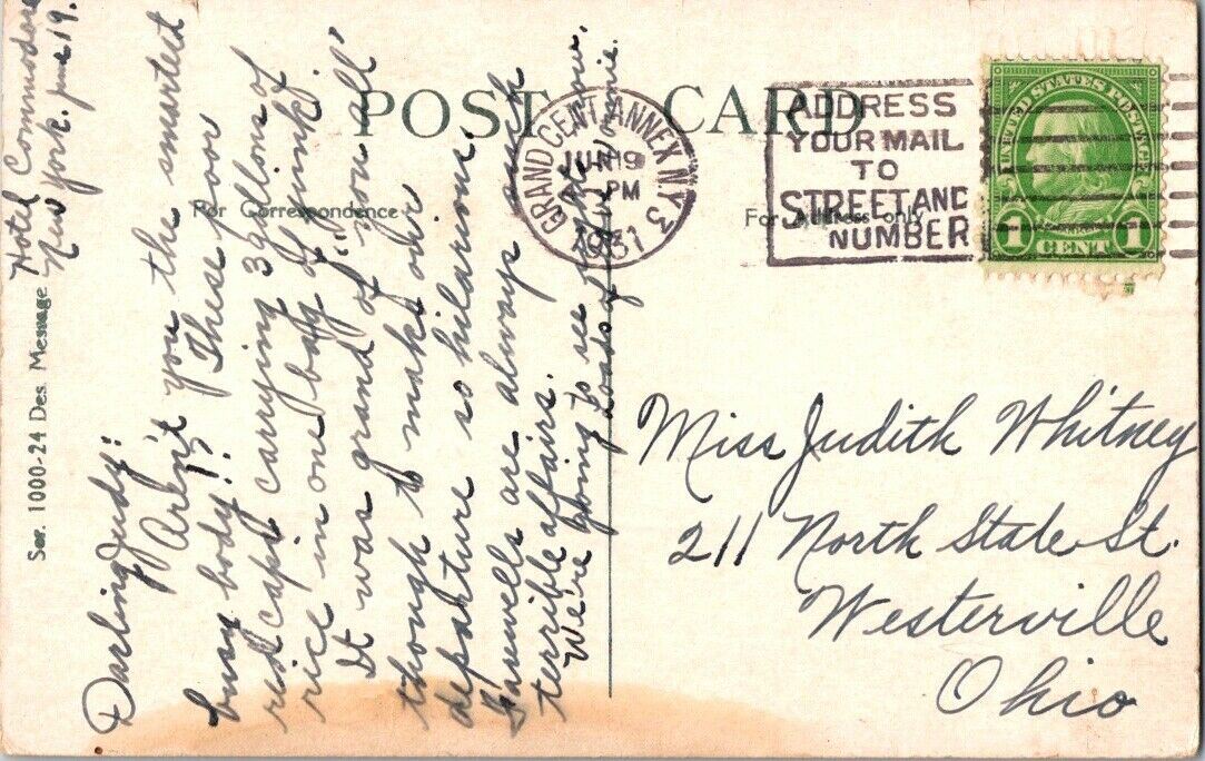 Vintage Postcard On The Wing 1931 New York One Cent Posted