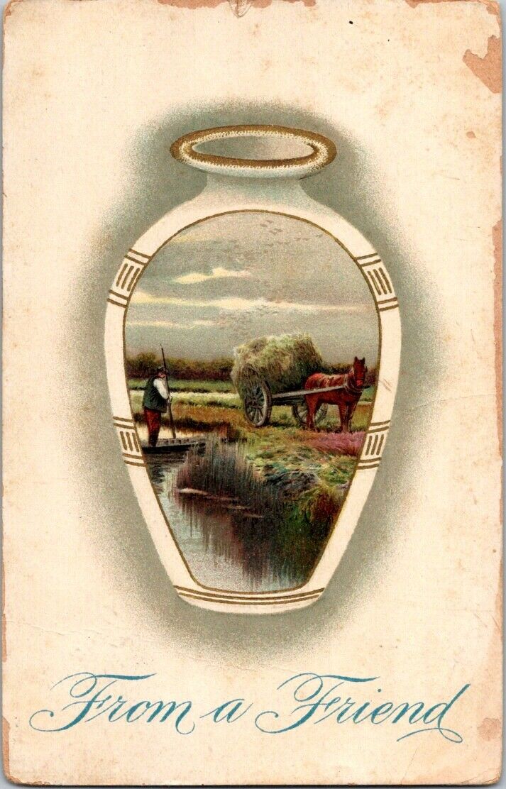 Vintage Postcard From A Friend Farmer In A Jar Buckhannon West Virginia One Cent