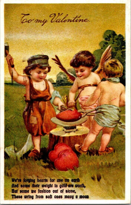 Vintage Postcard To My Valentine Cupid Hearts 1982 United States 13 Cents Posted