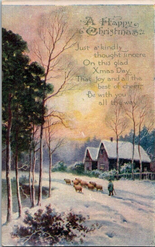 Vintage Postcard A Happy Christmas Greeting Wishes W & K London Unposted